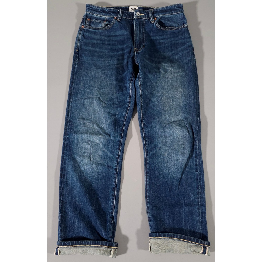 Flint and Tinder Jeans Mens 30x30 Blue Athletic Straight Fit Selvedge Detail